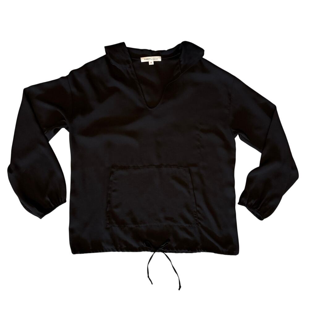 Karen Kane Black Semi Sheer Hoodie Blouse, Women's Size M